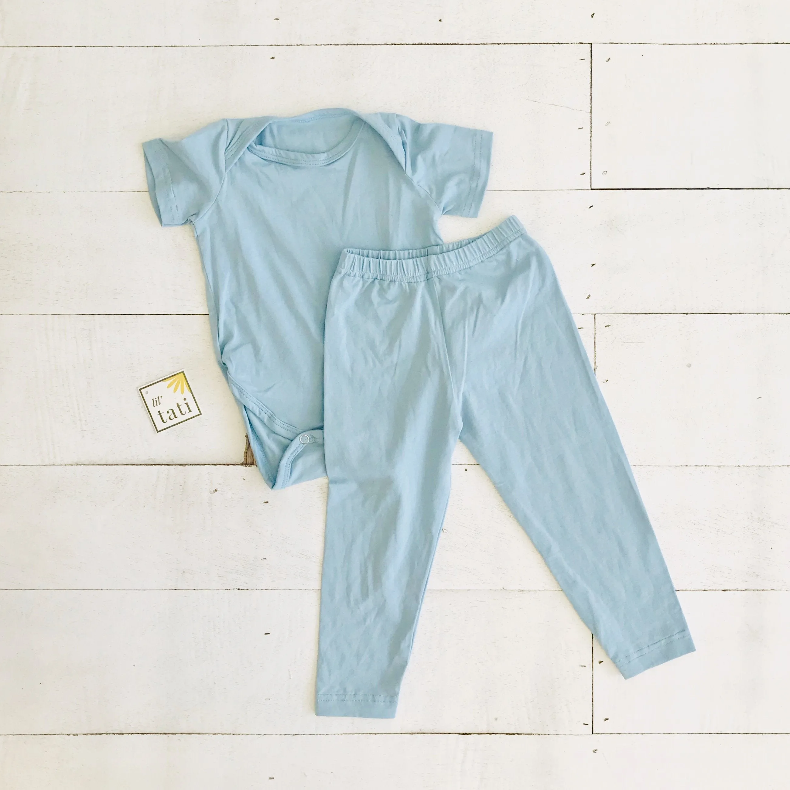 Cotton Stretch Onesie & Leggings Set - Light Blue