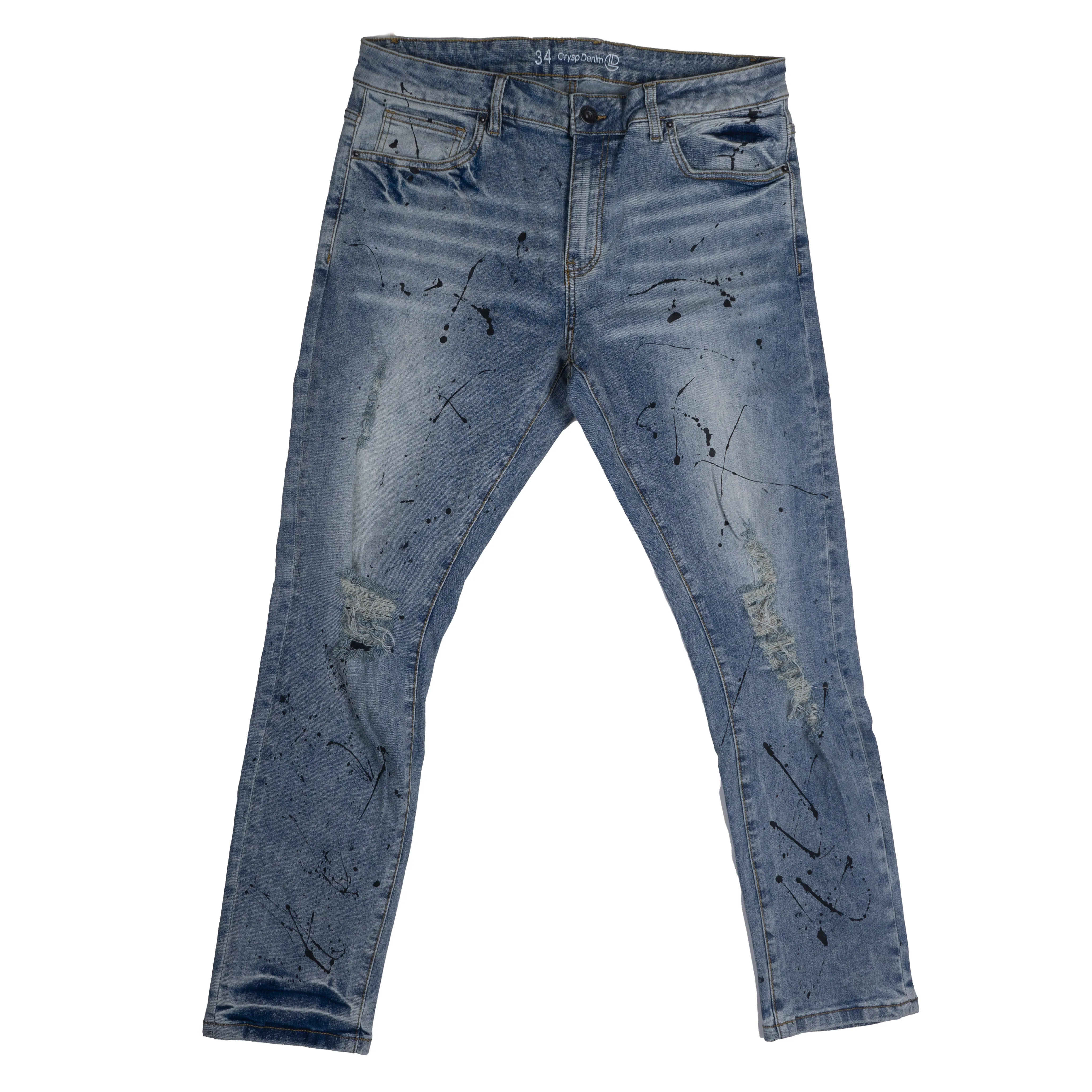 CRYSP DENIM DISTRESSED DENIM JEANS LIGHT INDIGO - CRYSPBUC192