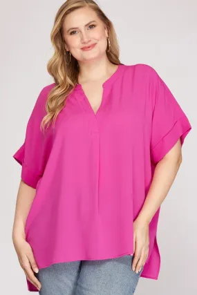 Curvy Girl Drop Shoulder Woven Top