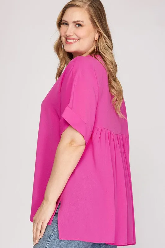 Curvy Girl Drop Shoulder Woven Top