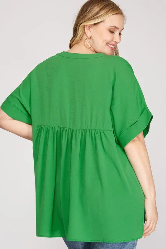 Curvy Girl Drop Shoulder Woven Top