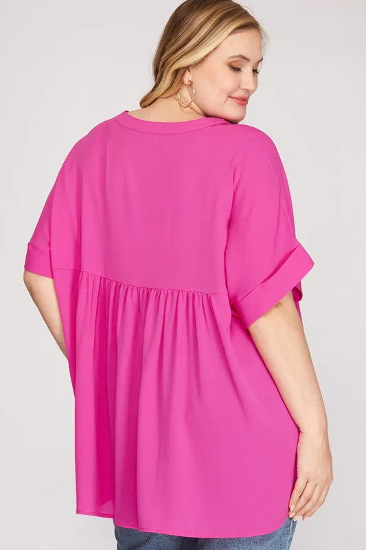 Curvy Girl Drop Shoulder Woven Top