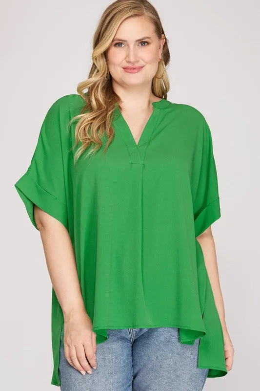 Curvy Girl Drop Shoulder Woven Top