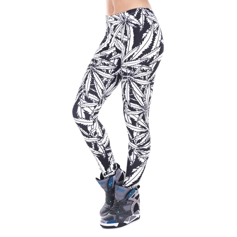 Dank Master Black & White Weed Leaf Leggings