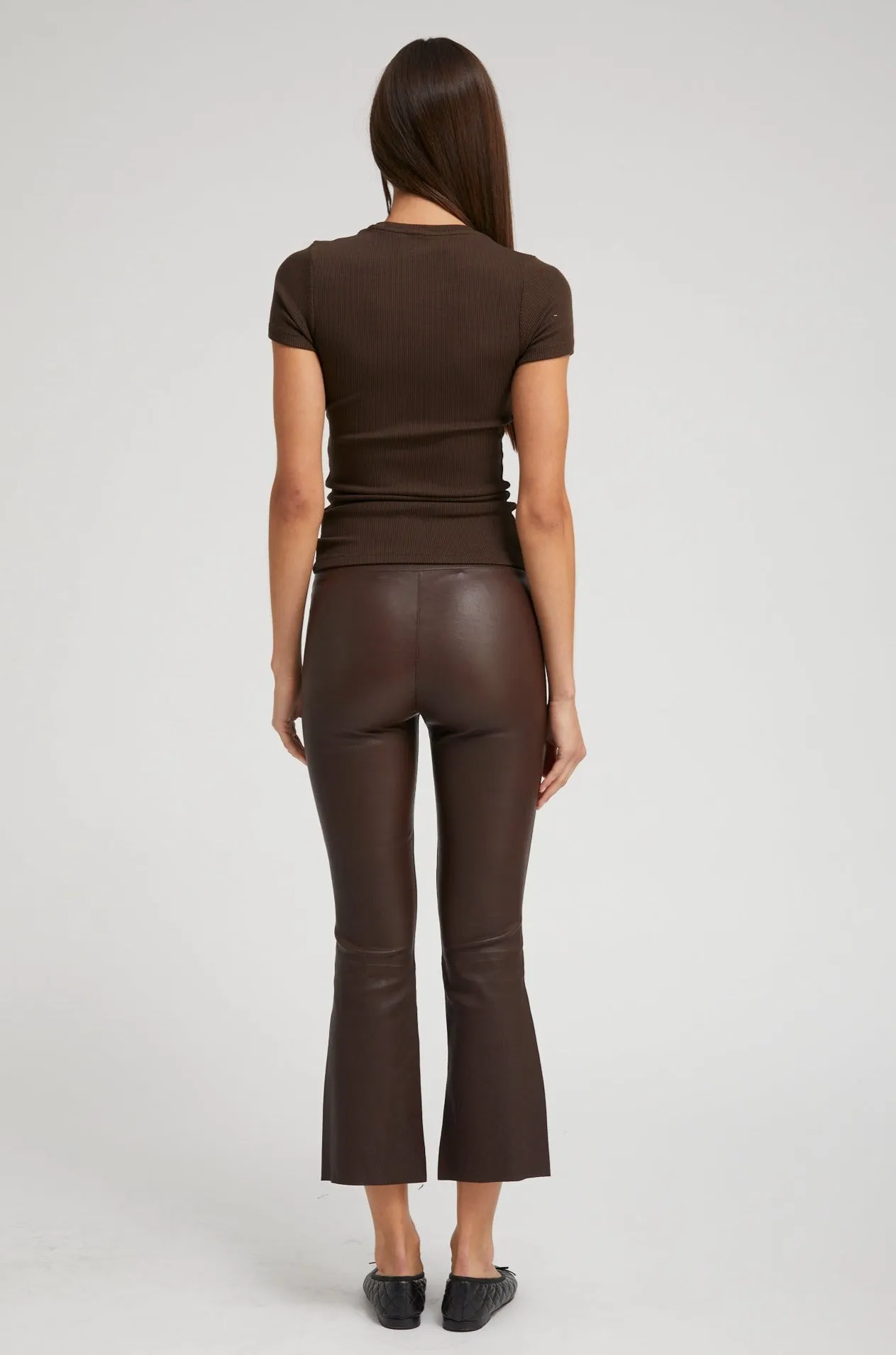 Dark Chocolate Leather Crop Flare Leggings