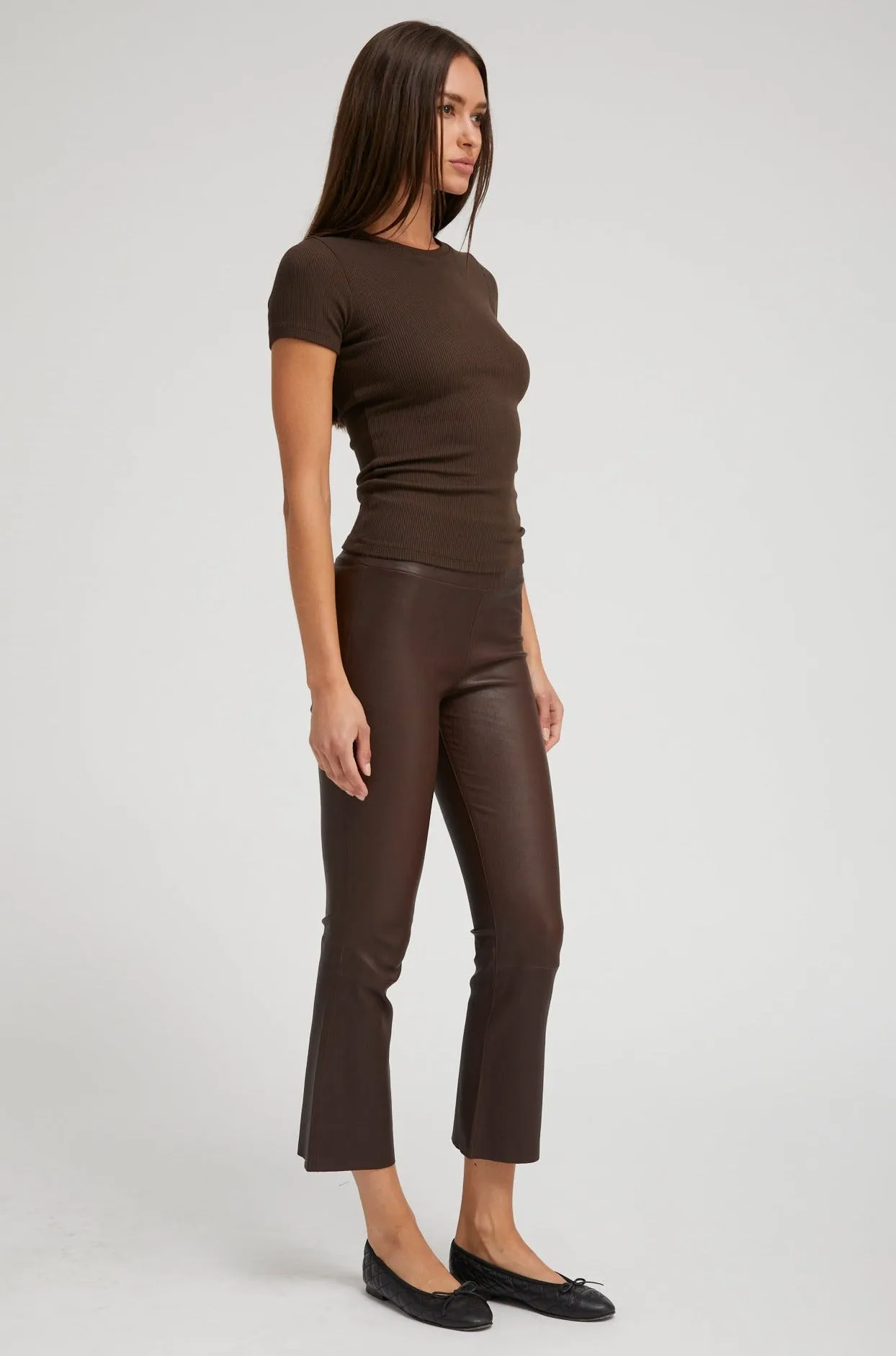 Dark Chocolate Leather Crop Flare Leggings