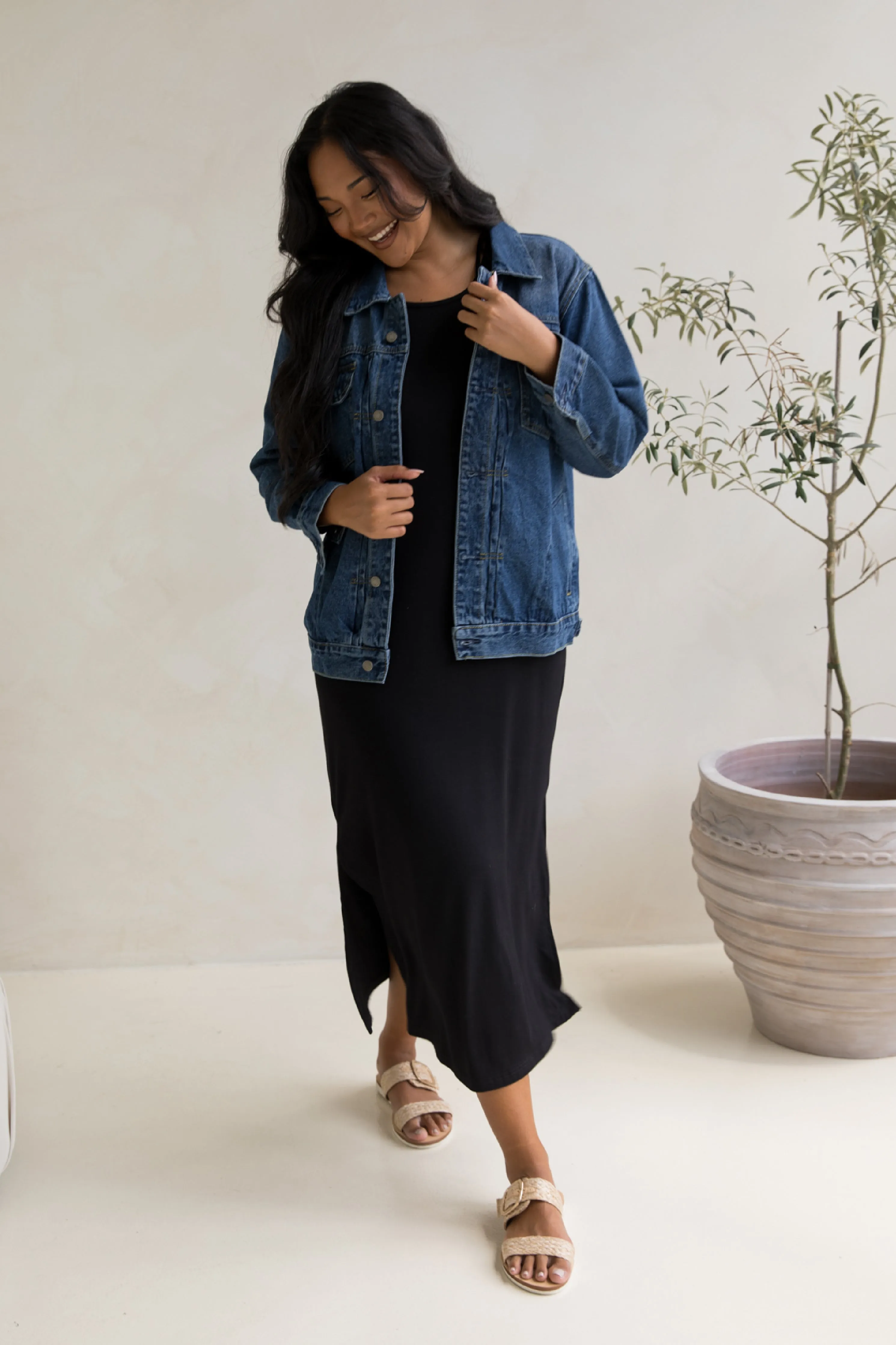 Denim Basic Jacket in Dark Wash Denim