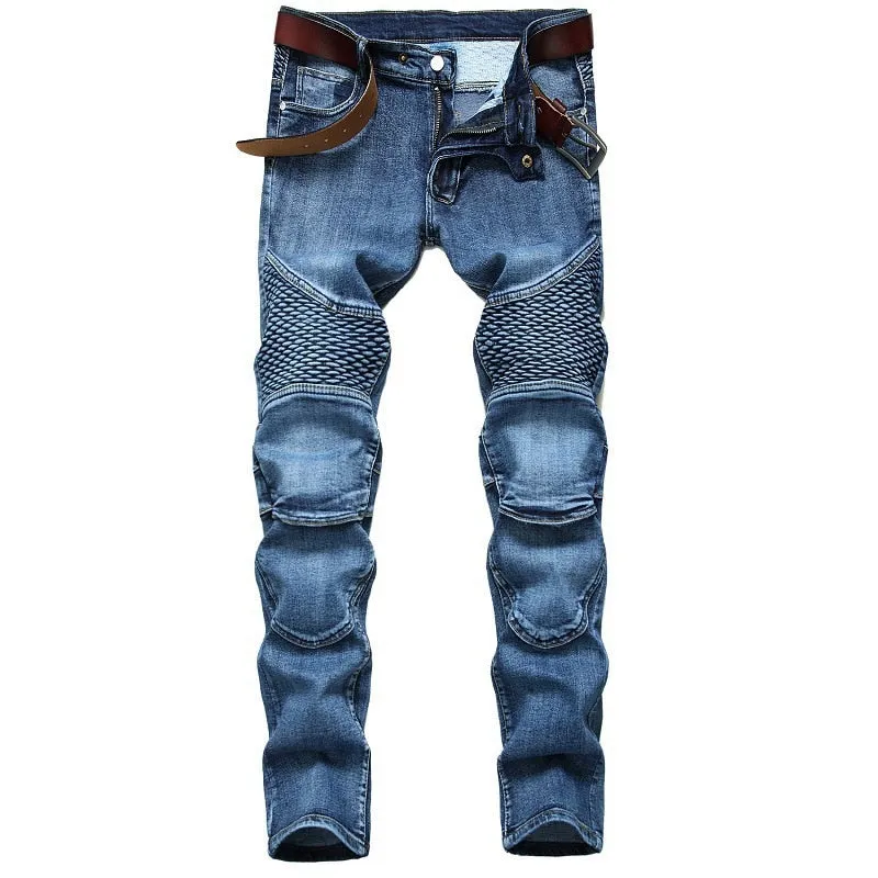 Denim Designer MOTO BIKE Straight Jeans For Men'S Size 28-38 40 42 2020 Autumn Spring HIP HOP Punk Rock Streetwear Trouers