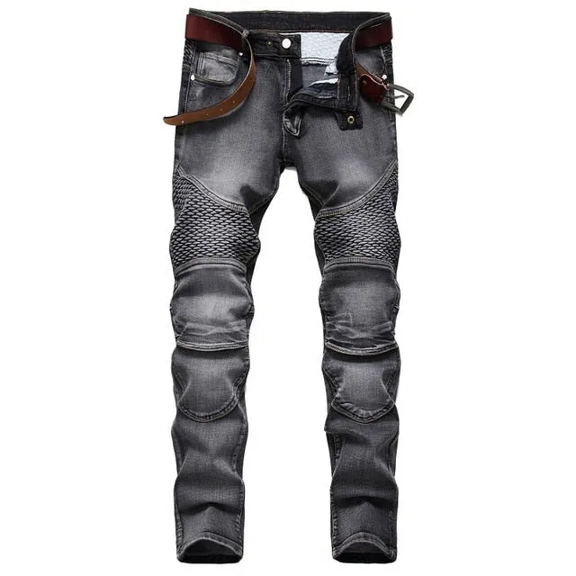 Denim Designer MOTO BIKE Straight Jeans For Men'S Size 28-38 40 42 2020 Autumn Spring HIP HOP Punk Rock Streetwear Trouers