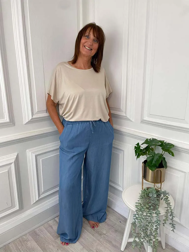 Denim Style Wide Leg Trouser