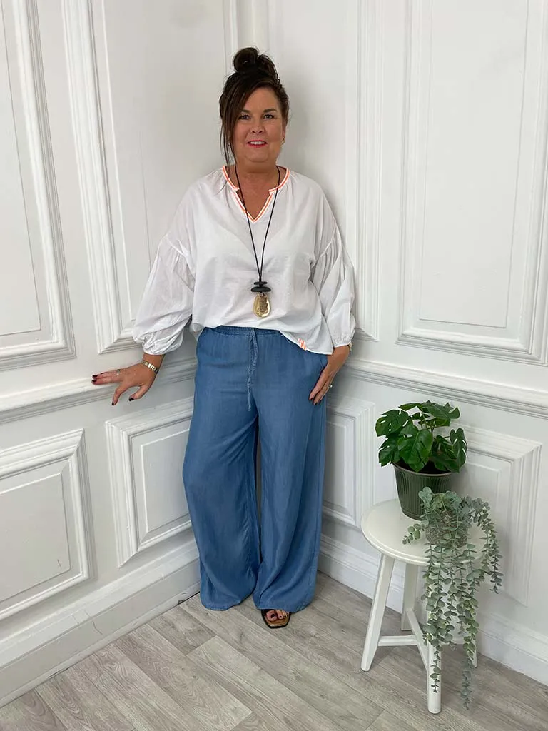 Denim Style Wide Leg Trouser