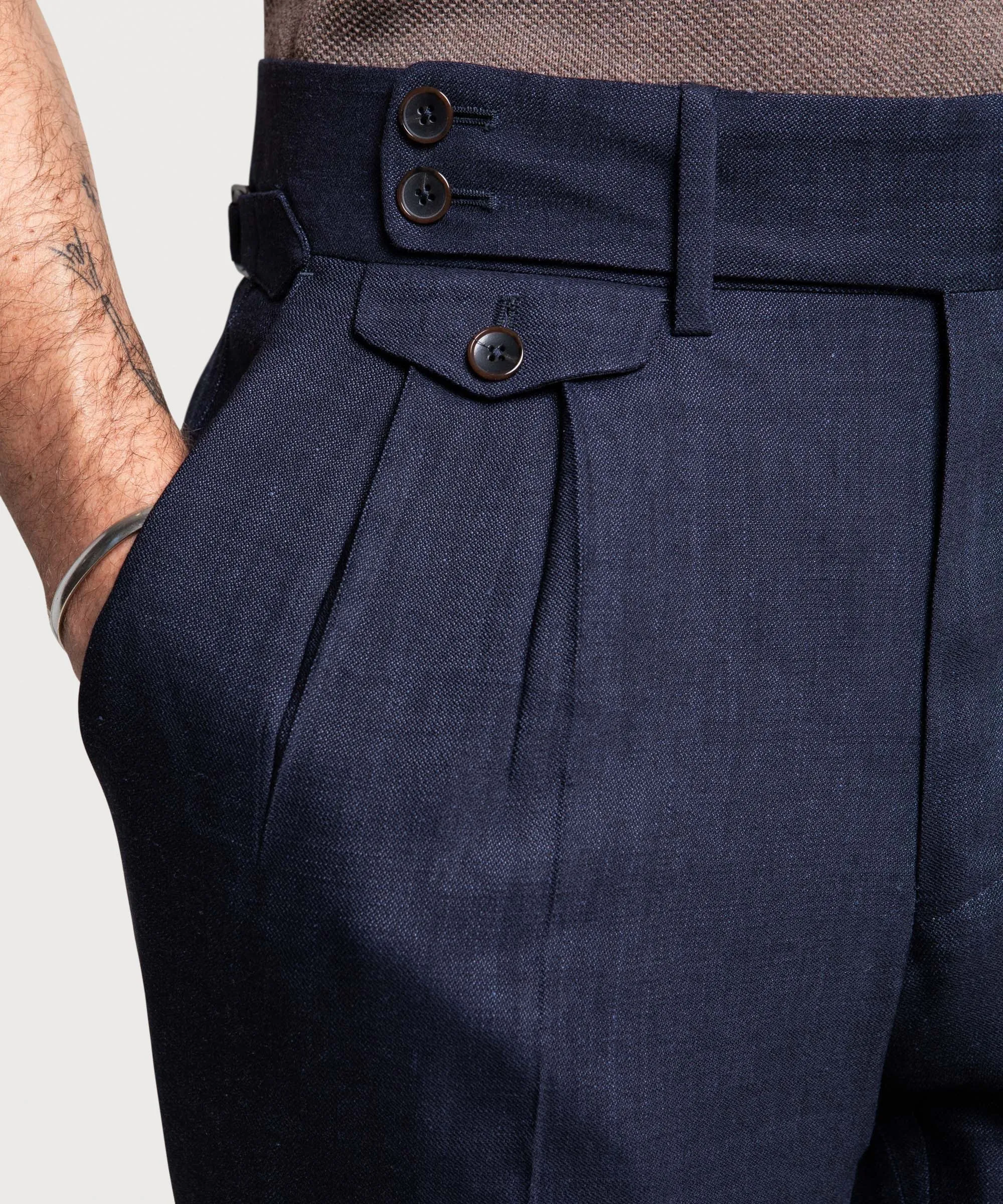 Denim Twill Pleated Dinner Trousers