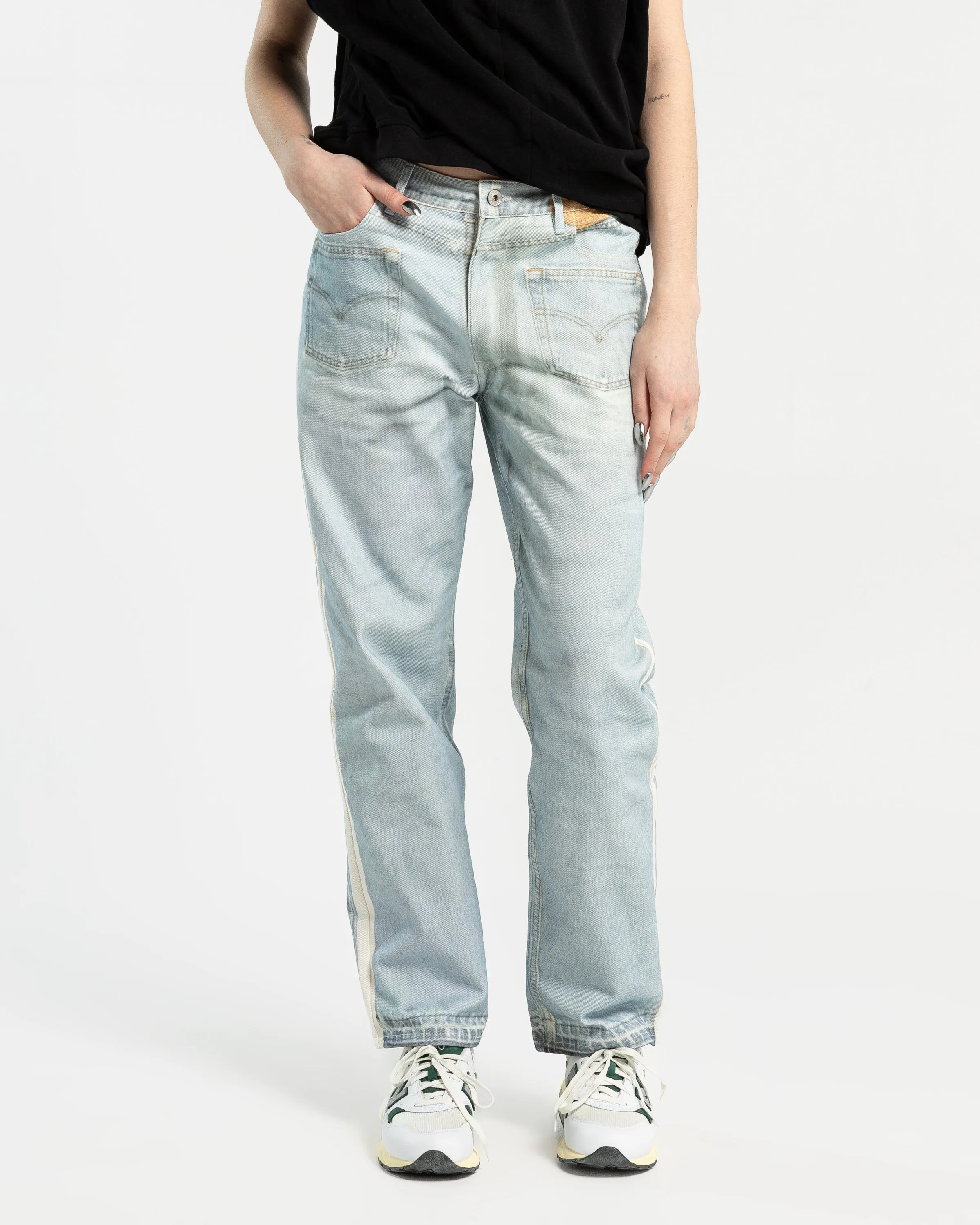 Digital Print Straight Jeans in Blue