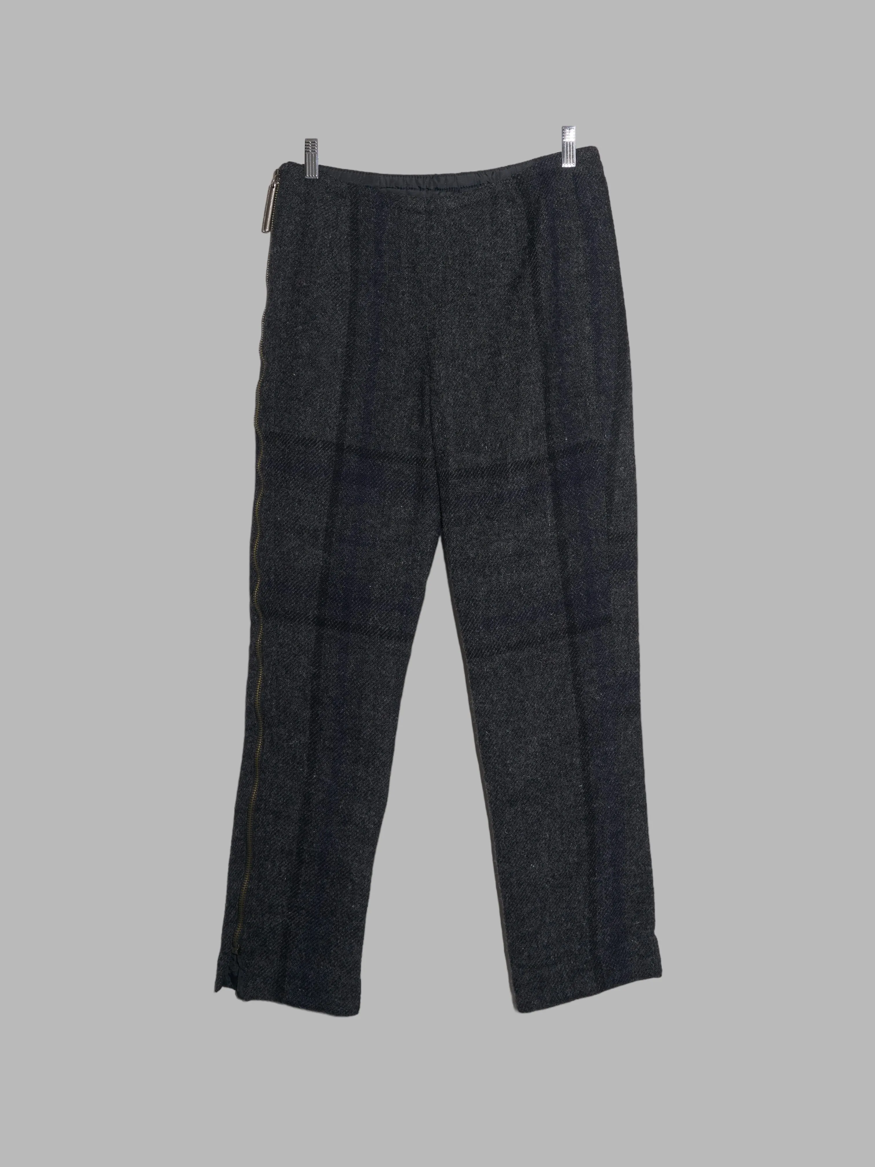 Dirk Bikkembergs Hommes 1990s charcoal wool plaid quilted side zip trousers - 46