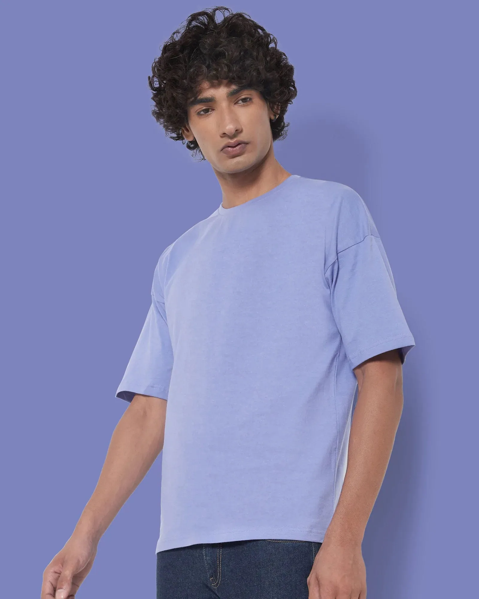 Drop Shoulder Crew Neck: Periwinkle