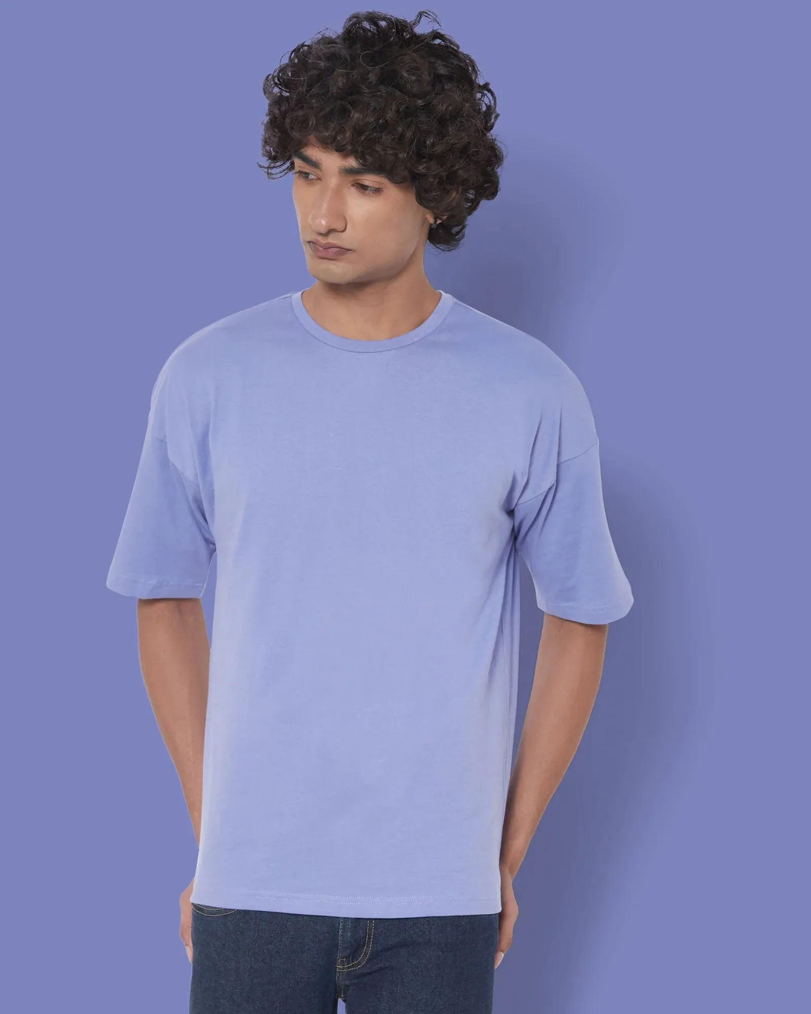 Drop Shoulder Crew Neck: Periwinkle