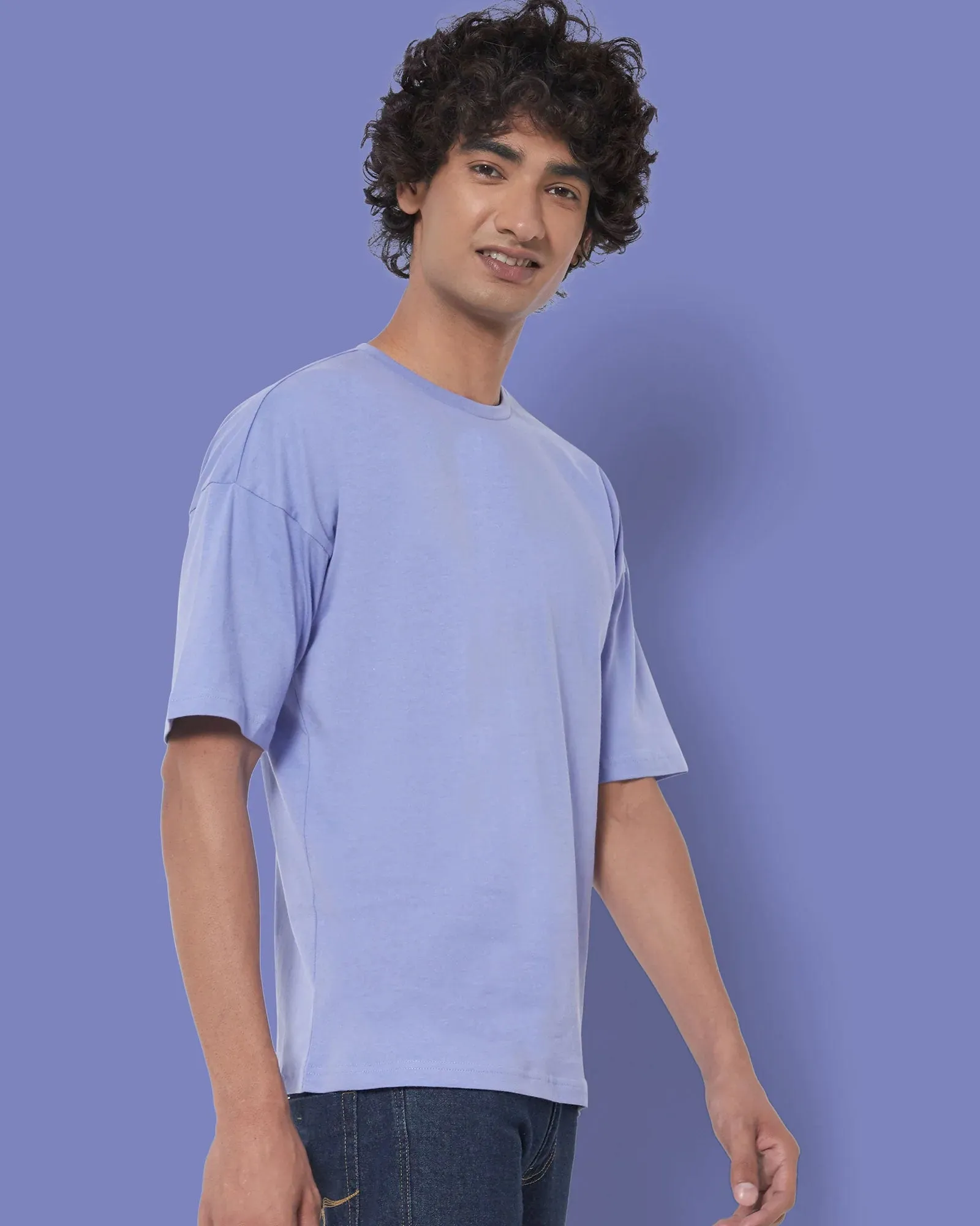 Drop Shoulder Crew Neck: Periwinkle