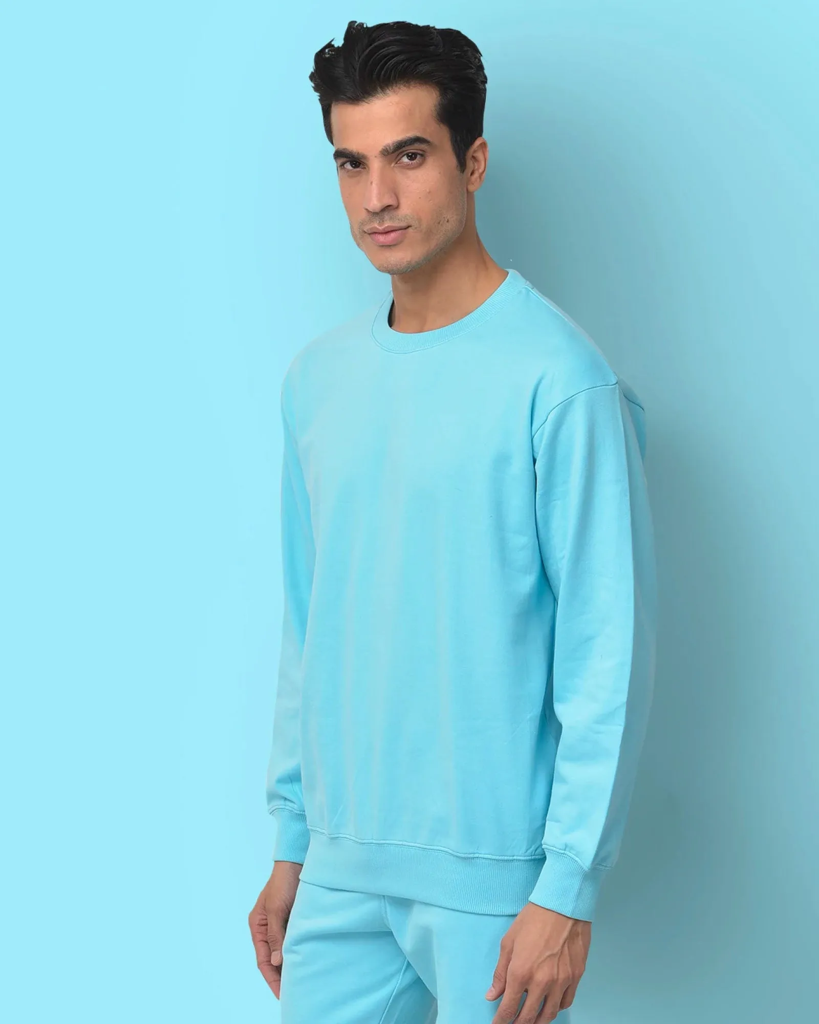 Drop Shoulder Sweatshirt: Aqua Blue