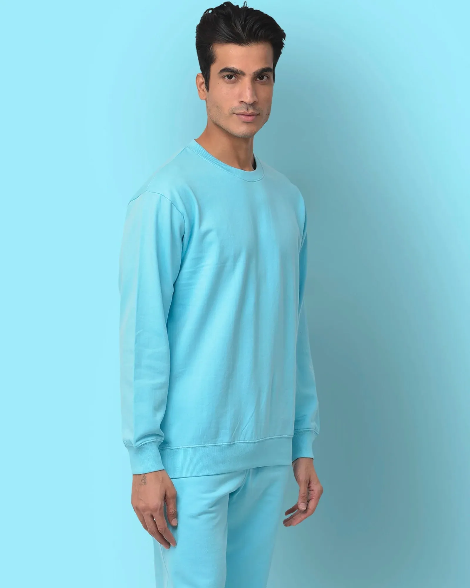 Drop Shoulder Sweatshirt: Aqua Blue