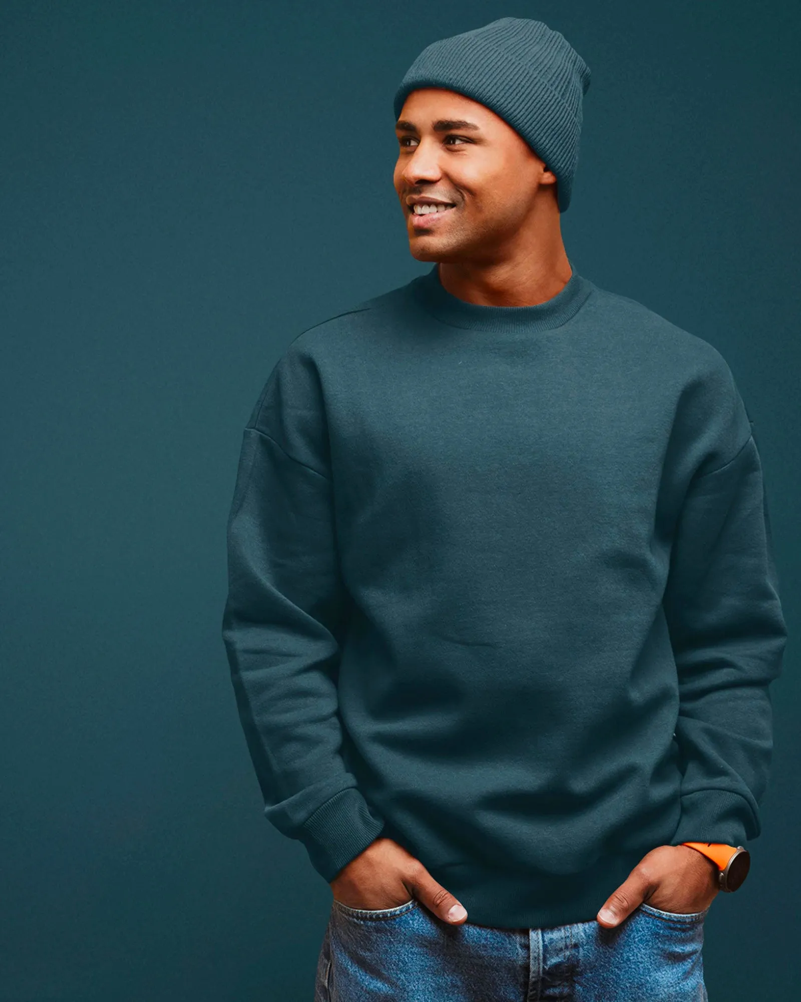 Drop Shoulder Sweatshirt: Deep Teal Blue