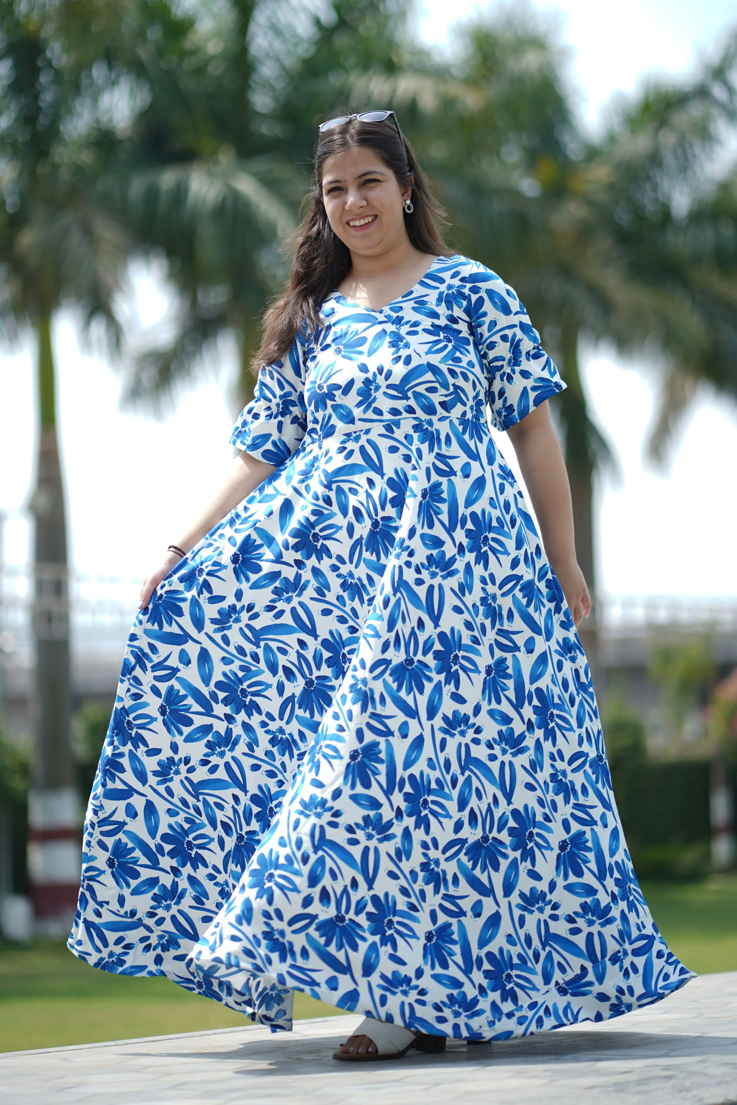 Electric Blue Floral Maxi Dress