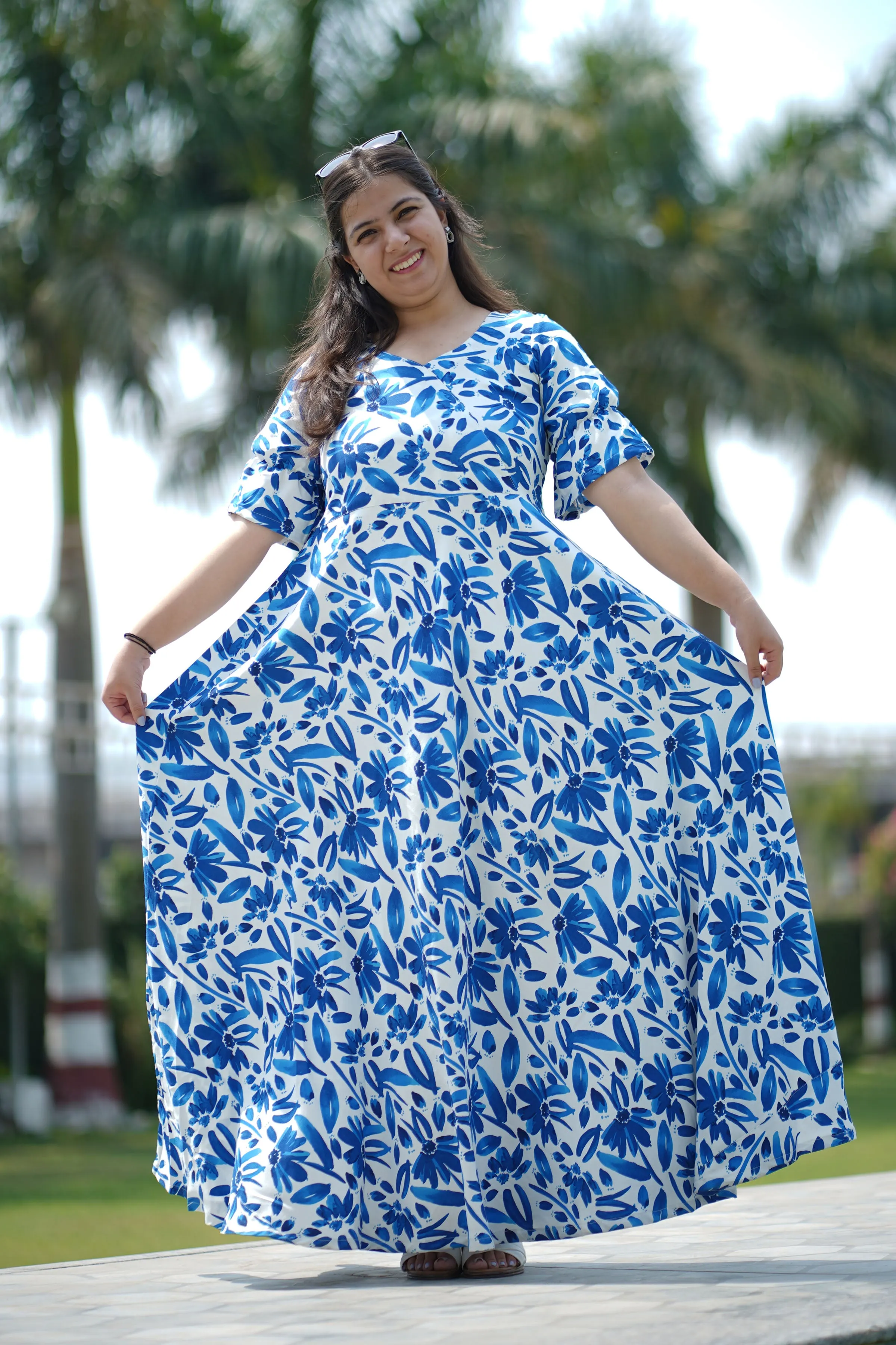 Electric Blue Floral Maxi Dress