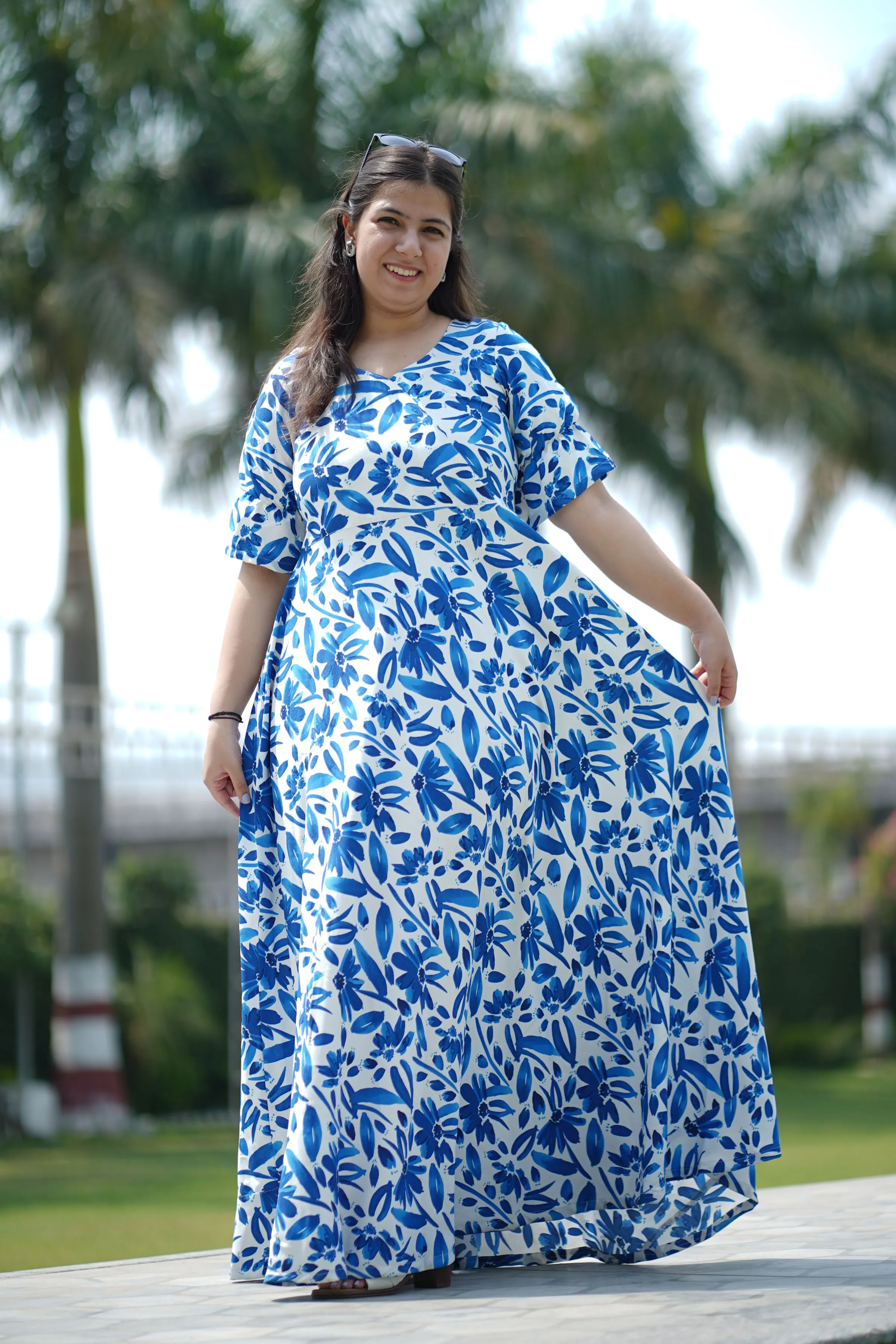 Electric Blue Floral Maxi Dress