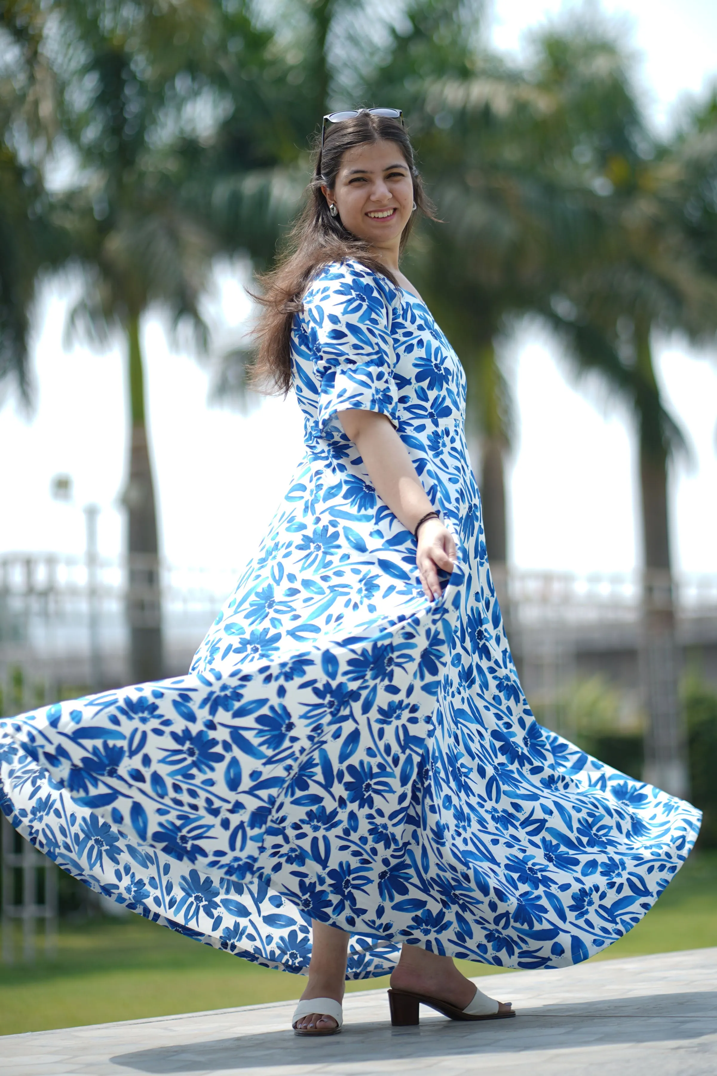 Electric Blue Floral Maxi Dress