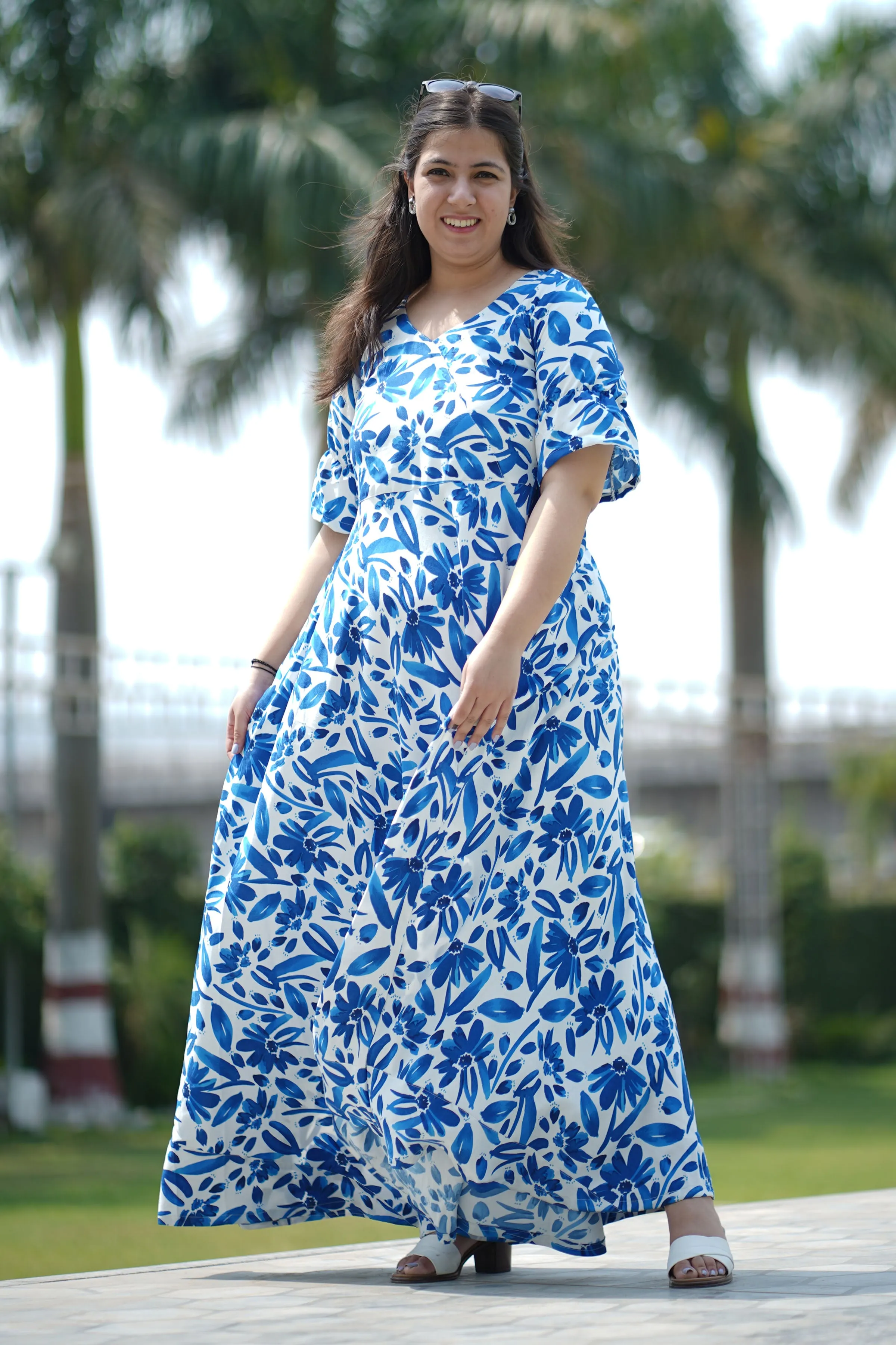 Electric Blue Floral Maxi Dress