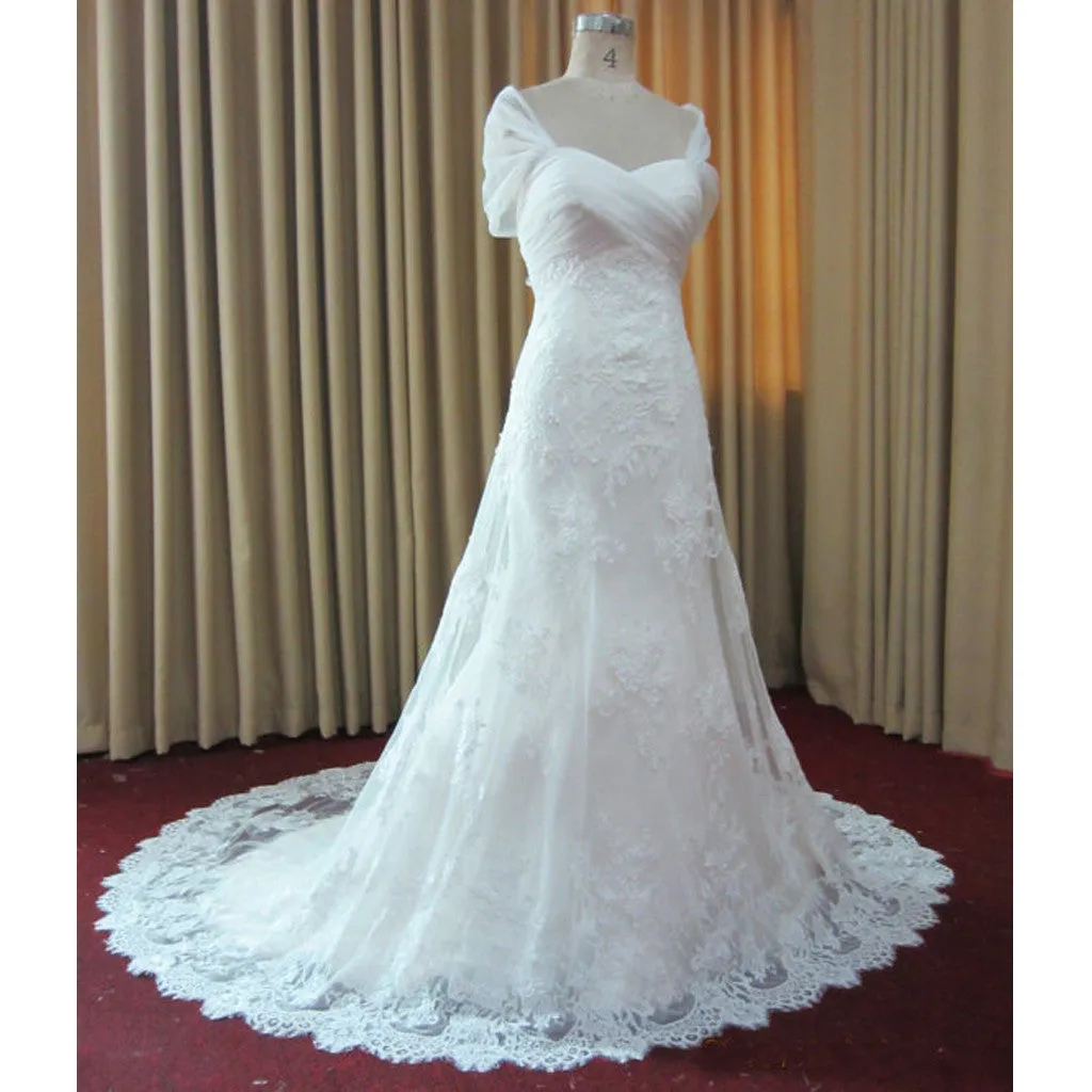 Elegant Cap Sleeve Sweet Heart White Affordable Lace Long Bridal Dresses, WG631