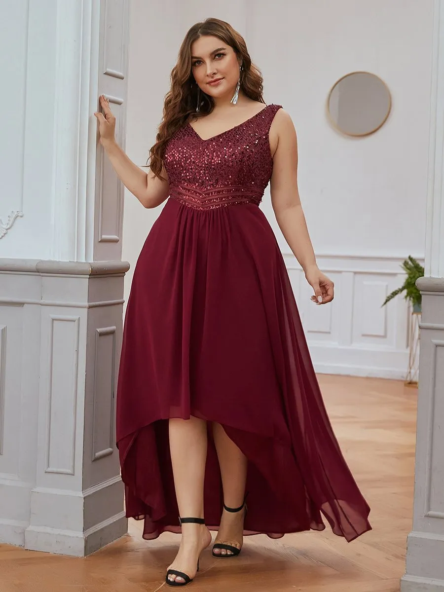 Elegant Paillette & Chiffon V-neck Sleeveless Plus Size Wholesale Evening Dresses