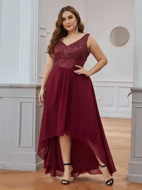 Elegant Paillette & Chiffon V-neck Sleeveless Plus Size Wholesale Evening Dresses