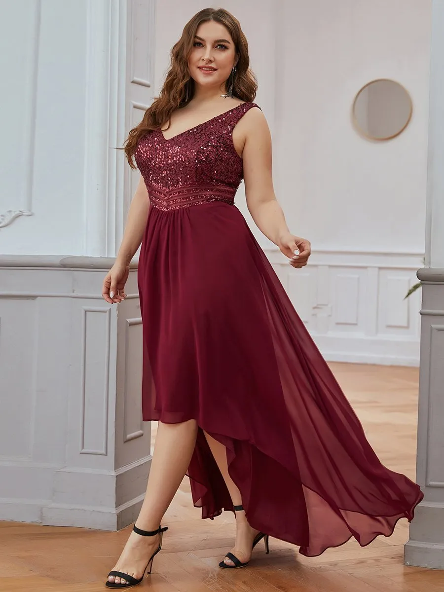 Elegant Paillette & Chiffon V-neck Sleeveless Plus Size Wholesale Evening Dresses