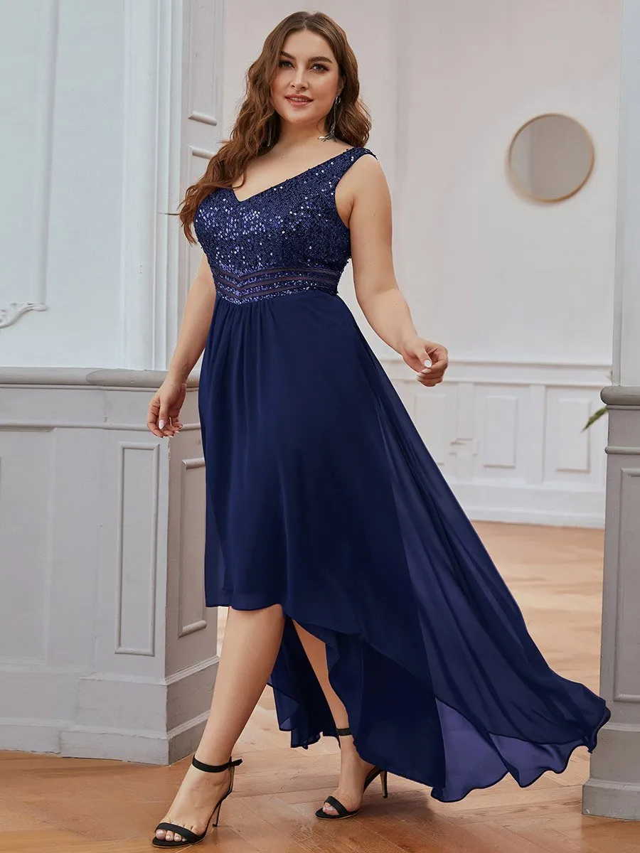 Elegant Paillette & Chiffon V-neck Sleeveless Plus Size Wholesale Evening Dresses