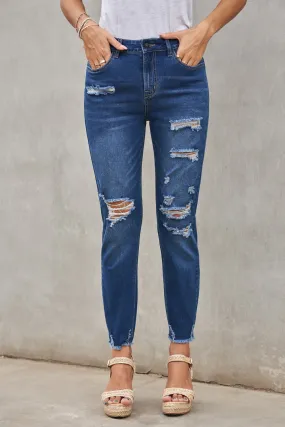 Fashion Blue Distressed Boyfriend Jeans