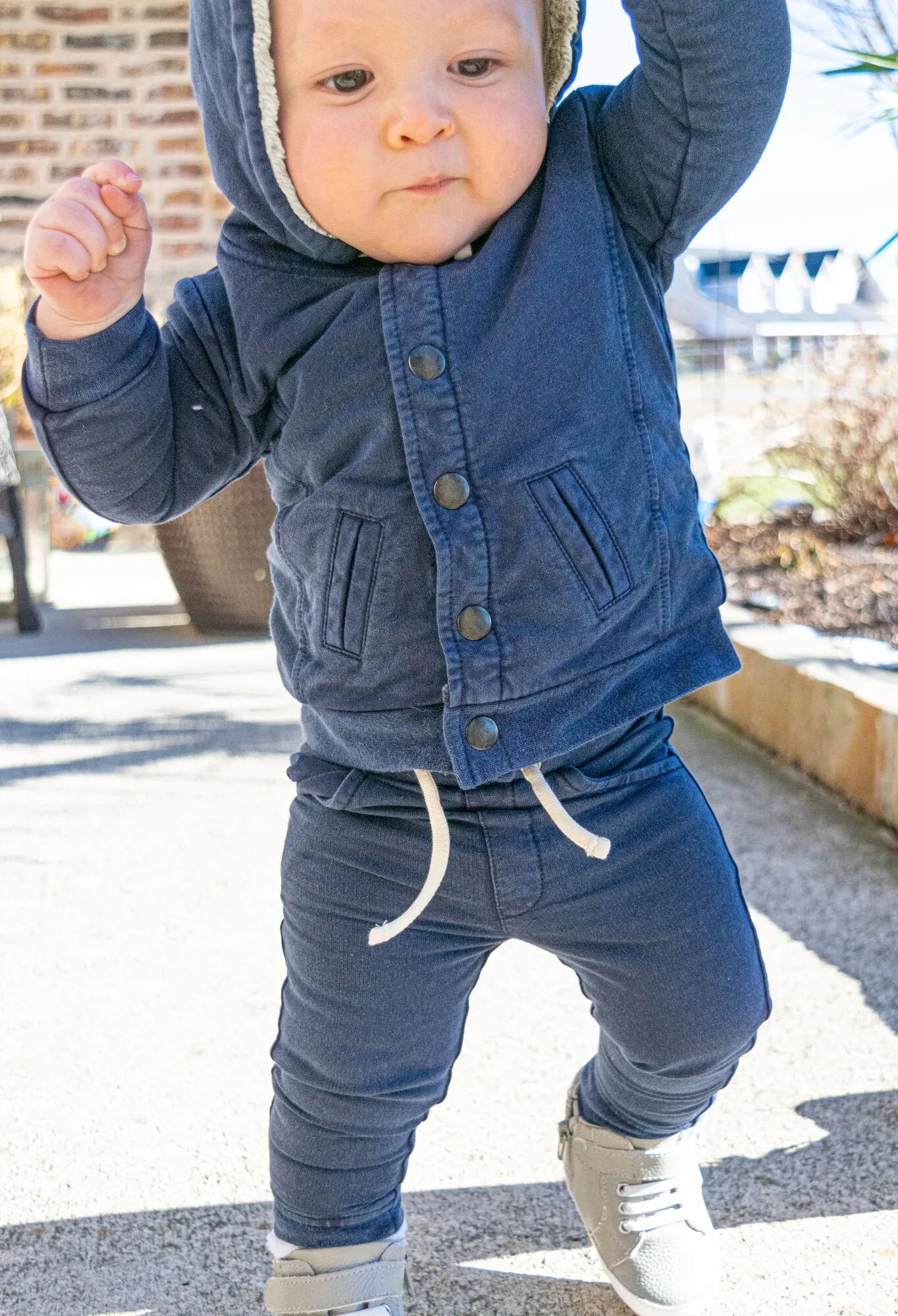 Faux Denim Jacket & Jogger Set in Navy