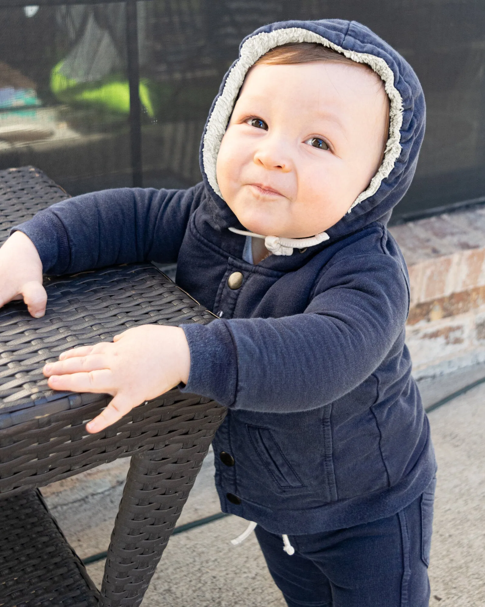 Faux Denim Jacket & Jogger Set in Navy