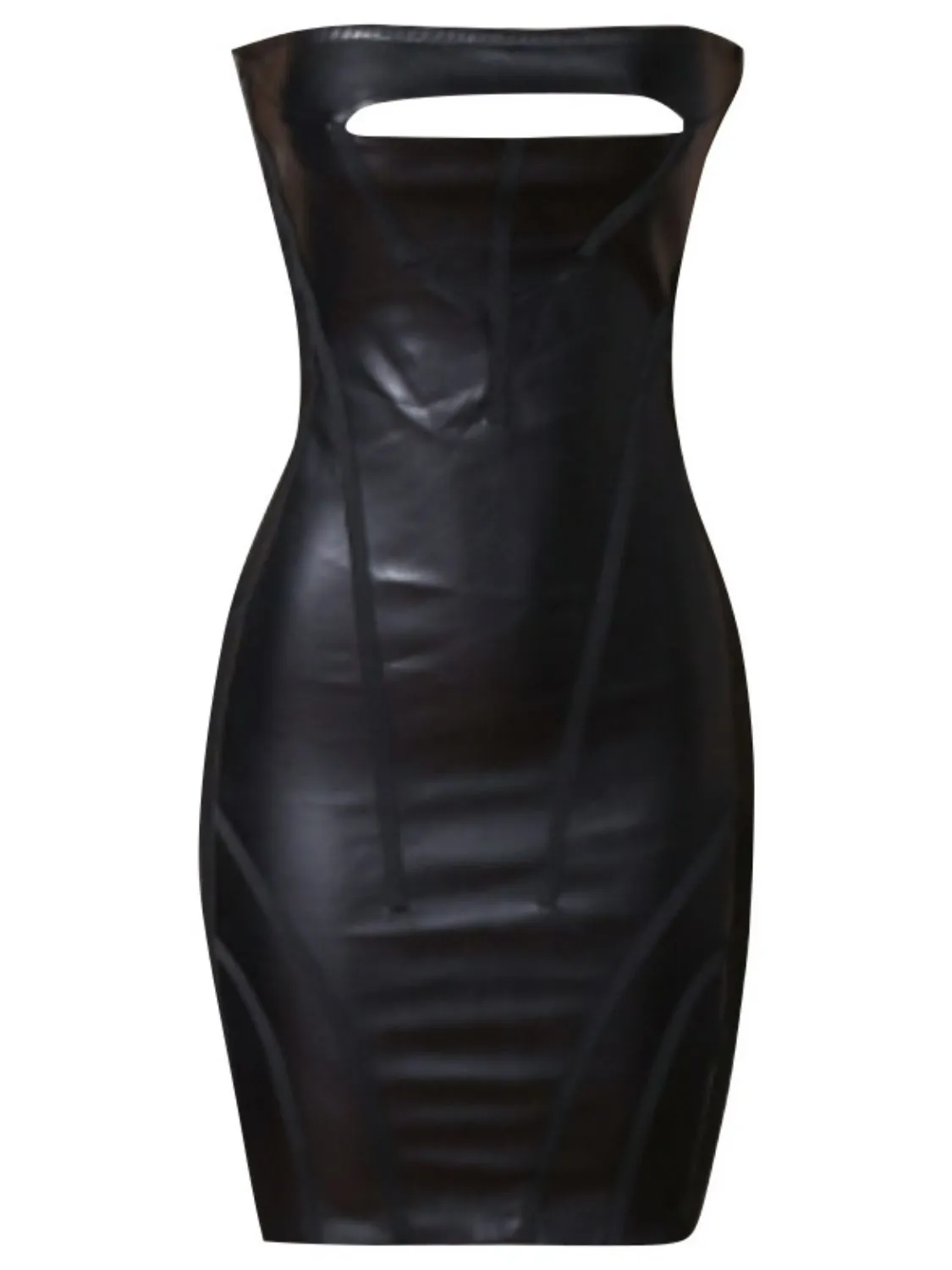 Faux Leather Cutout Strapless Bandage Dress