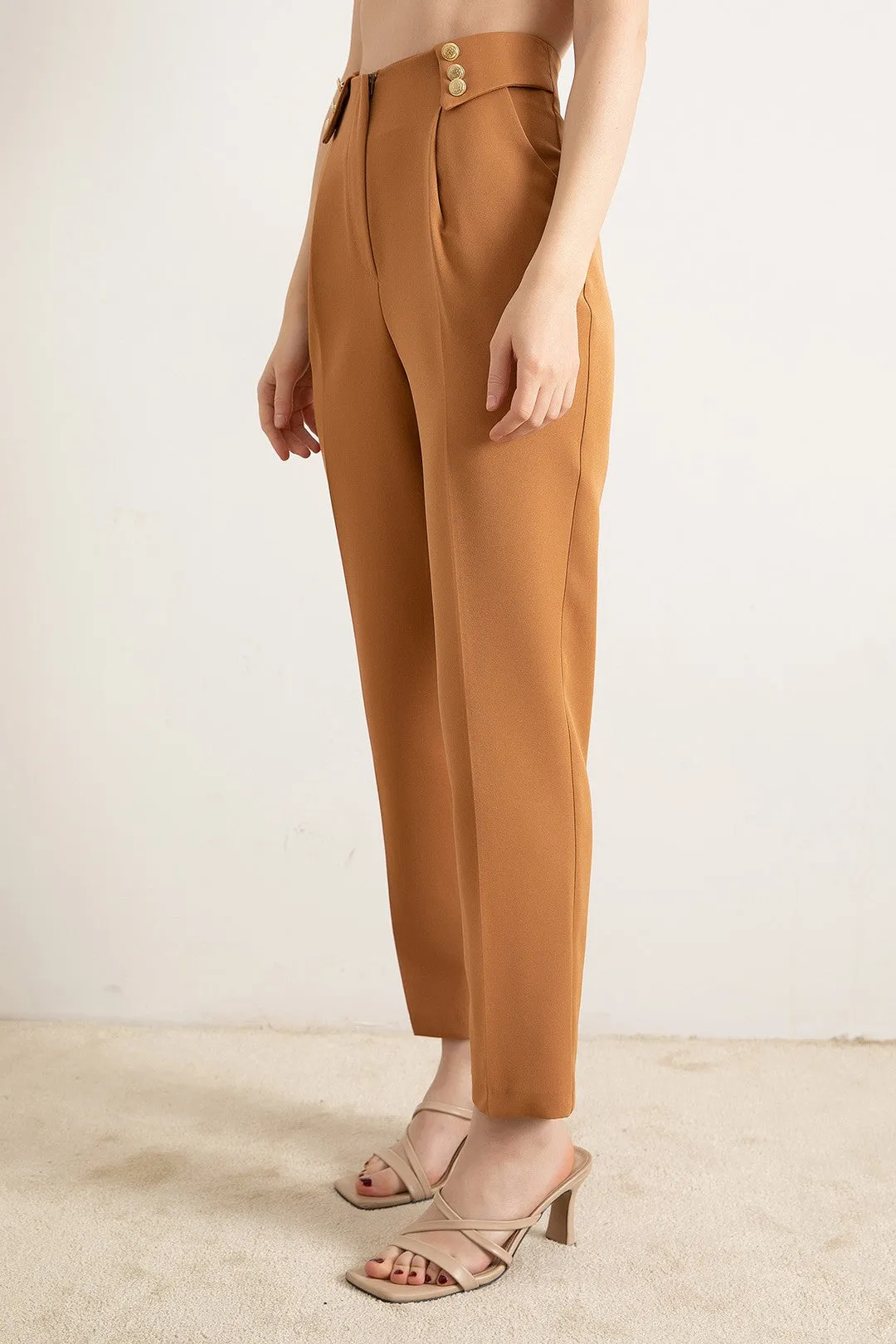 Female Gold Button Detailed Pants