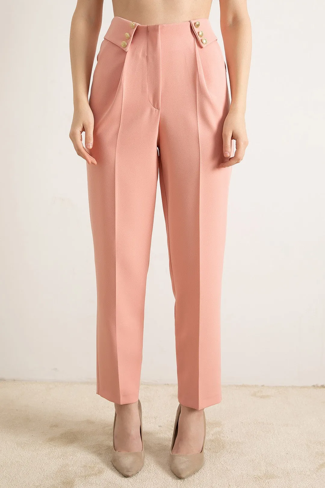 Female Gold Button Detailed Pants