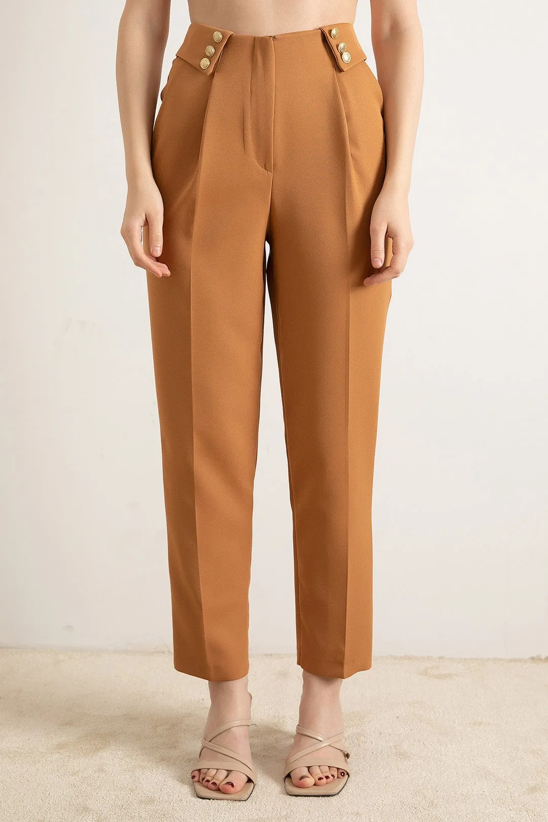 Female Gold Button Detailed Pants