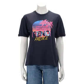 Fendi Navy Cotton Palace Print T-Shirt XS