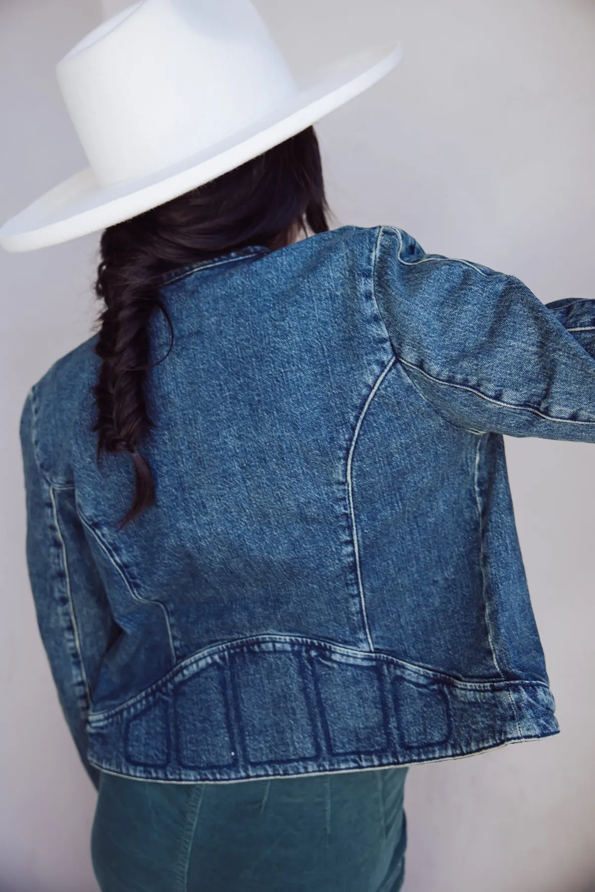 Free People Fast Lane Denim Moto Jacket