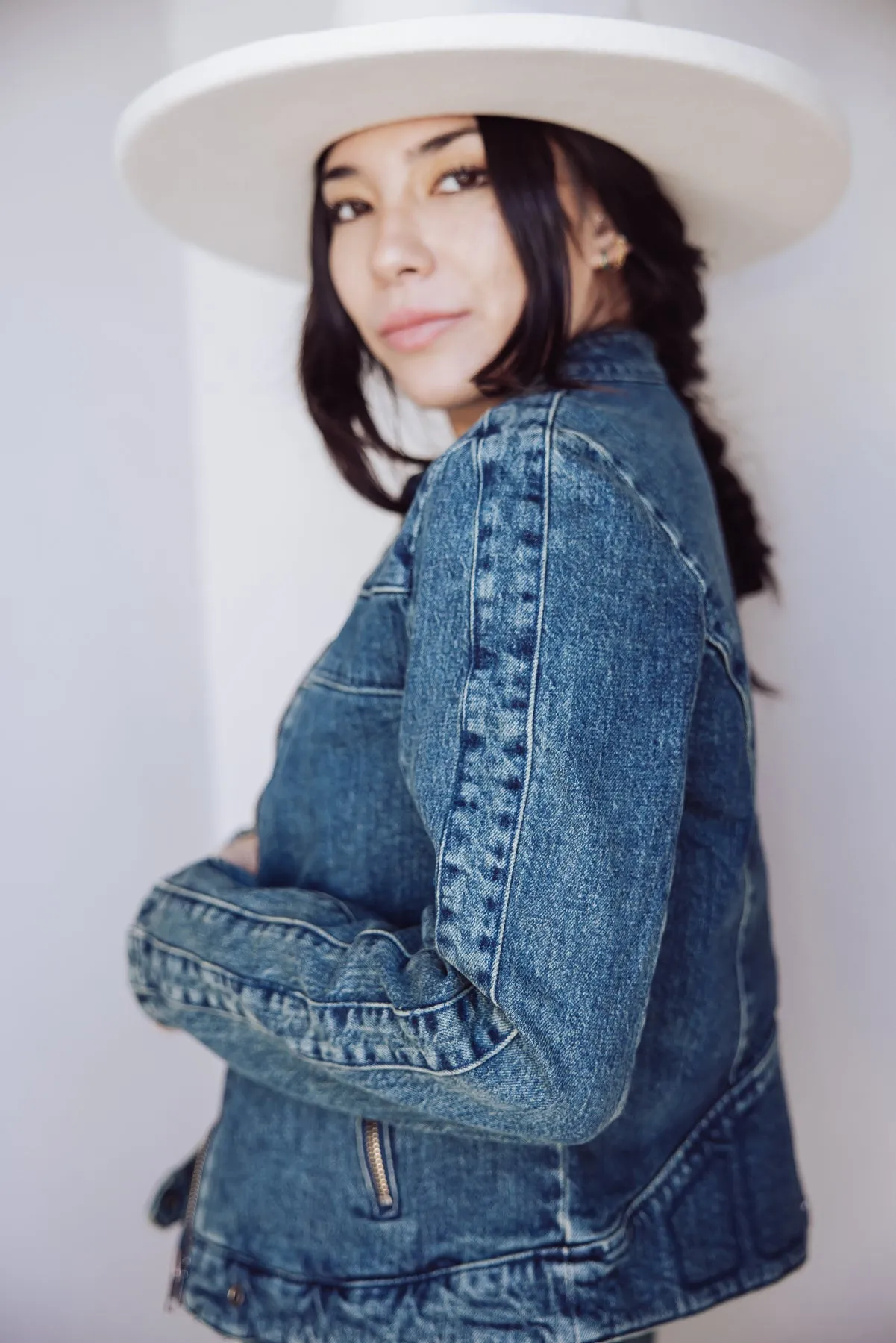 Free People Fast Lane Denim Moto Jacket