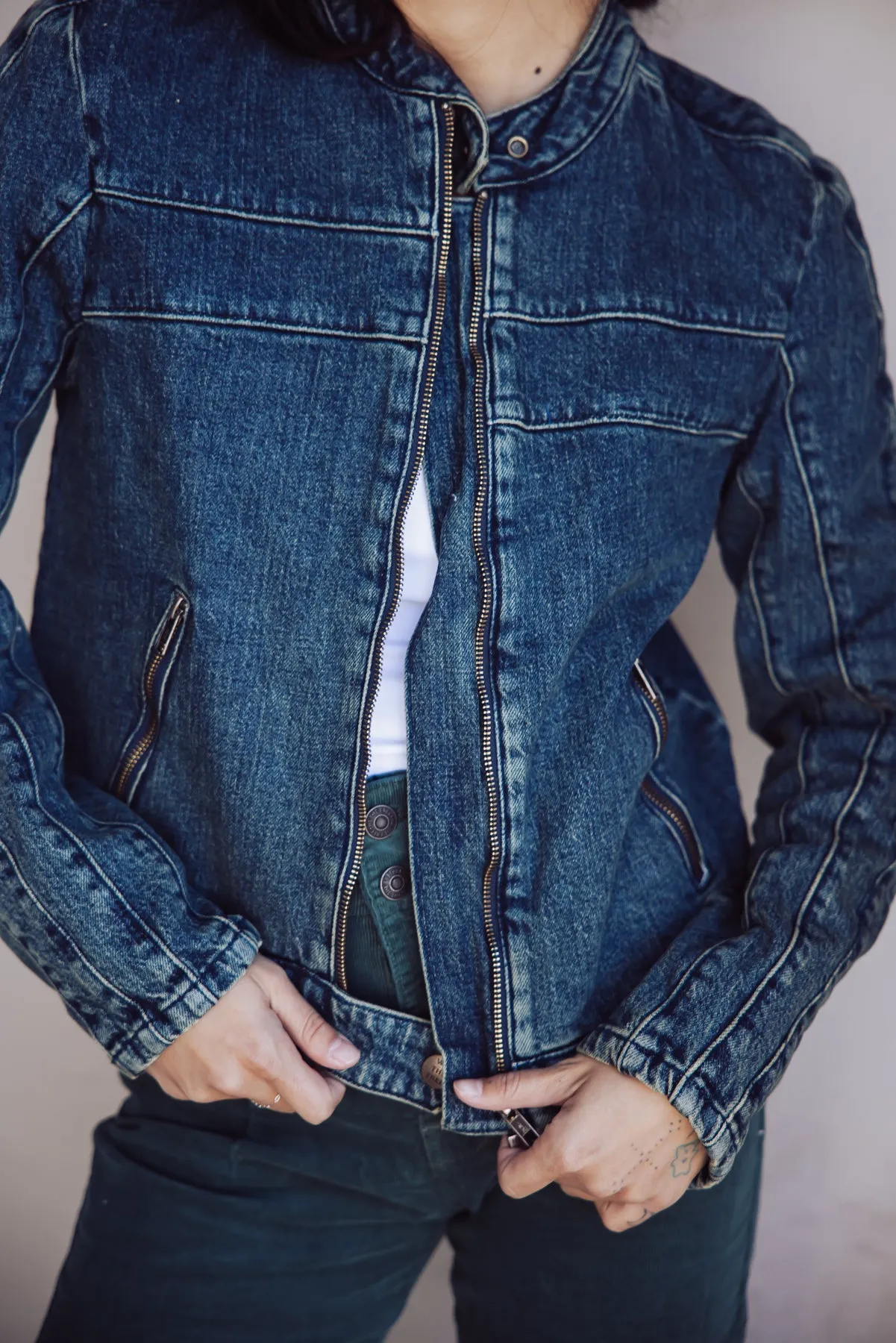 Free People Fast Lane Denim Moto Jacket