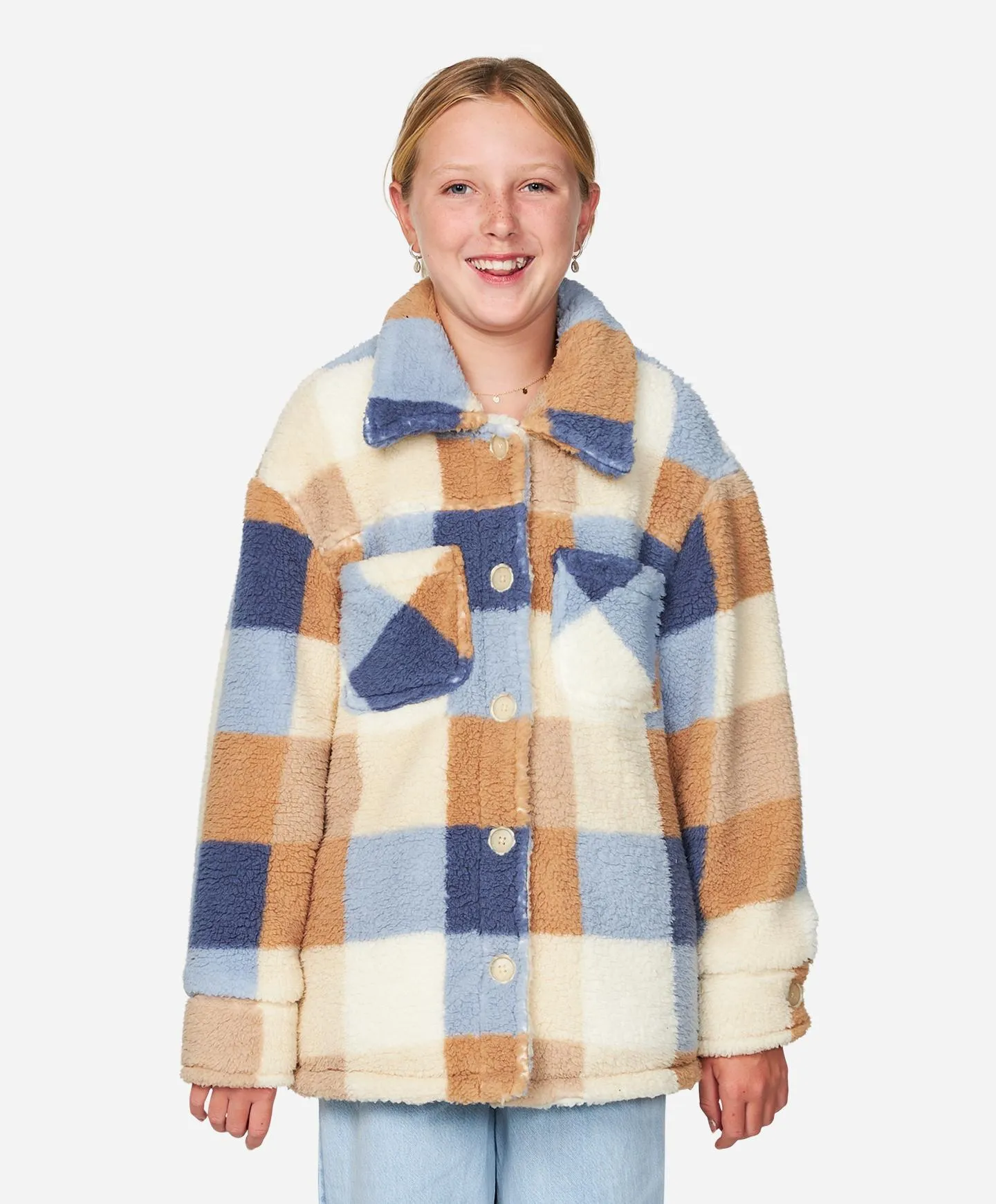 Girls Heath Plaid Jacket - Winter White