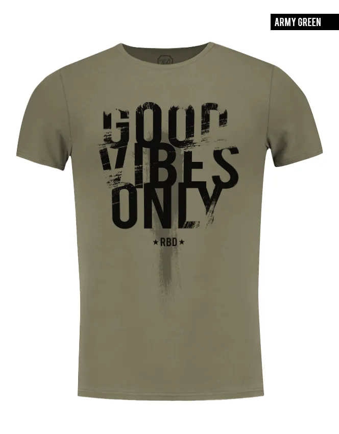 Good Vibes Only Men's T-shirt Casual Fashion Khaki Gray Beige Top/ Color Option / MD801