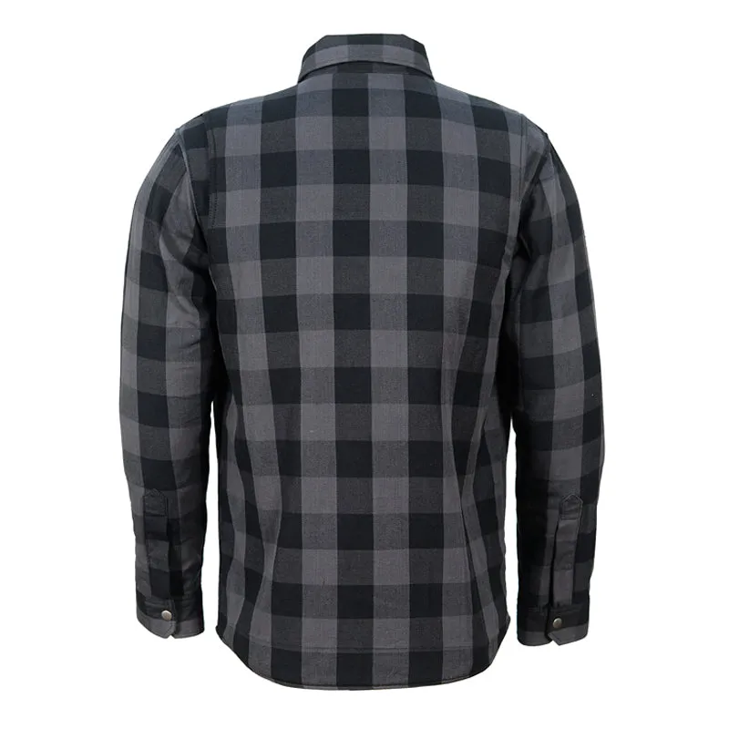 Grey armored motorcycle riding flannel shirt