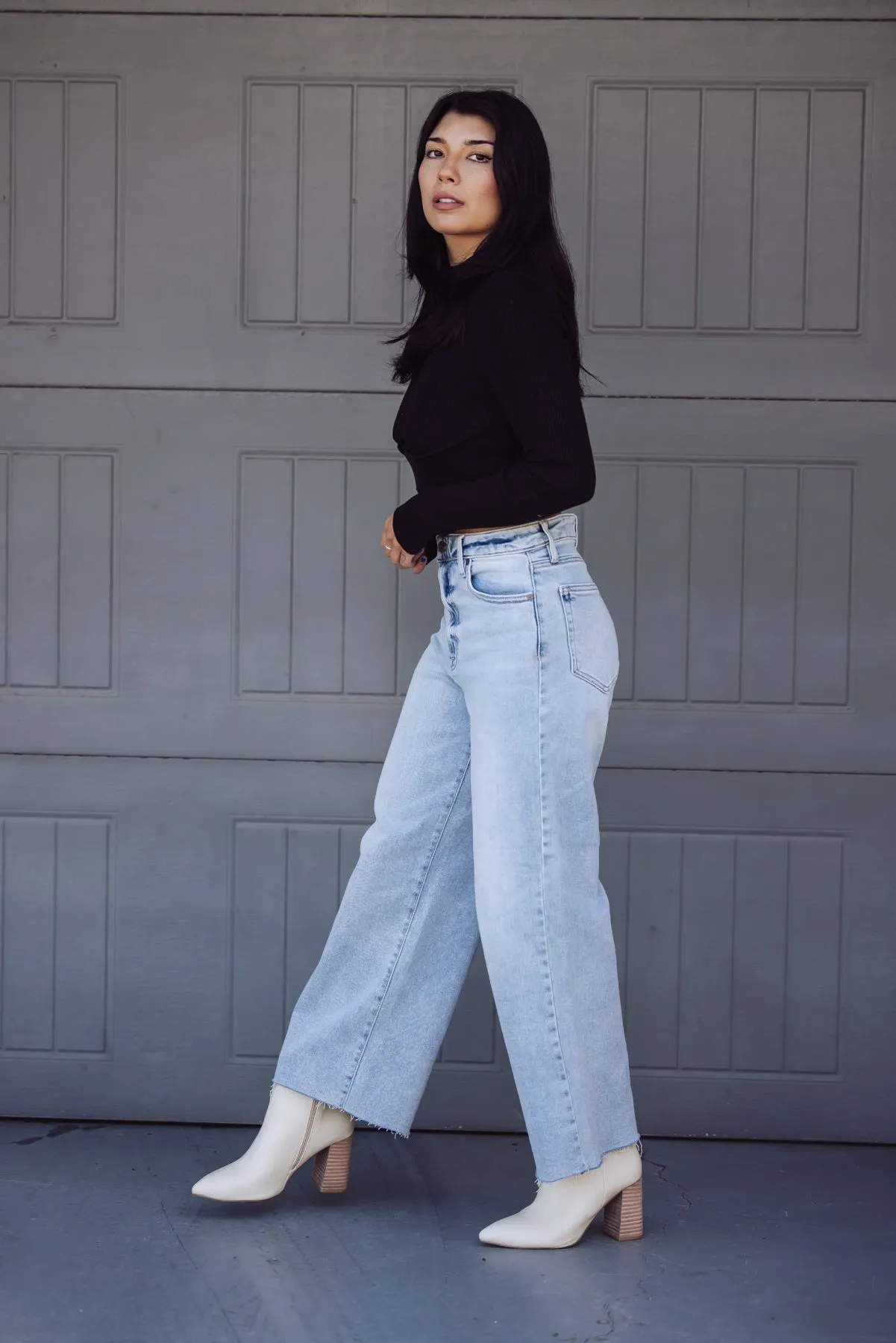 Hidden Jeans Nori High Waist Cropped Wide Pants - Light Blue