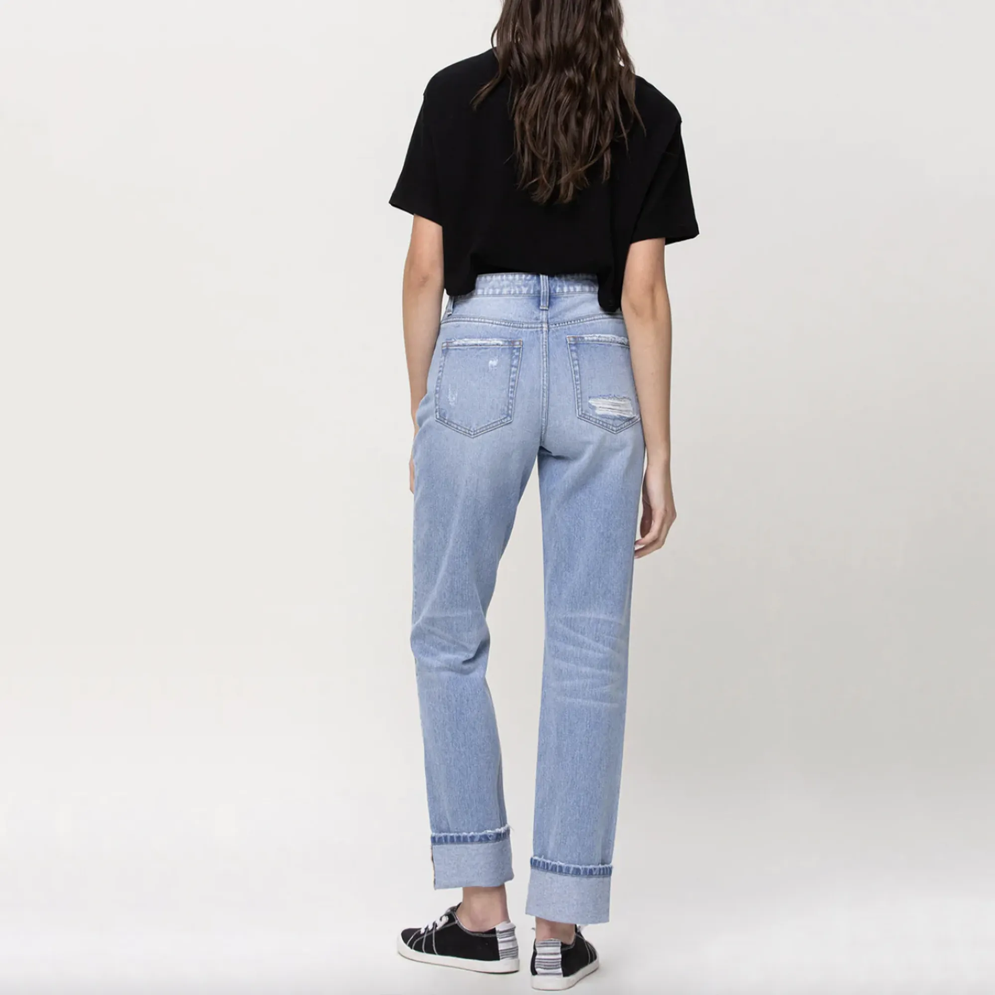 High Rise 90's Vintage Straight Cuff Hem Jean